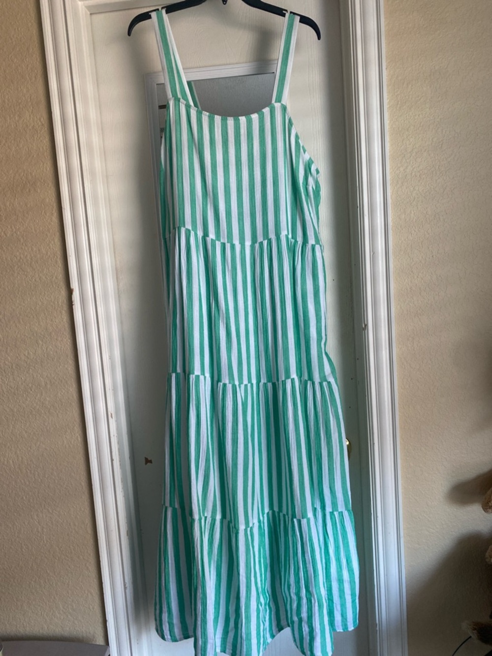Sonoma Green and White Striped Tiered Maxi Dress